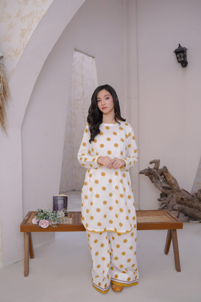2 Piece Stitched Lawn Suit of Kurti & Farshi Shalwar