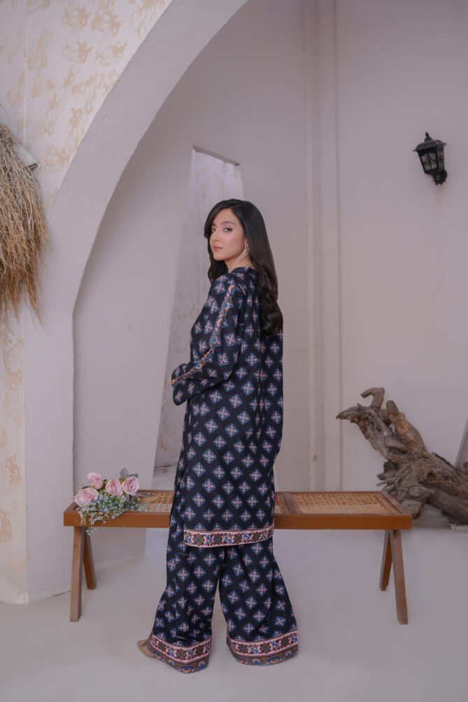 2-Piece Stitched Lawn Suit – Ban Neck Kurti & Farshi Shalwar - Image 2