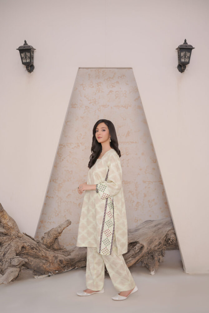 2-Piece Stitched Suit – Block Neck Kurti & Trouser - Image 2