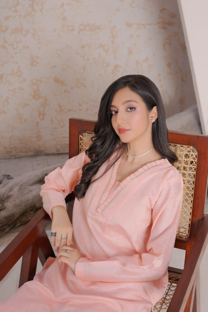 2-Piece Stitched Suit – V-Neck Kurta & Gharara with Lace Detailing - Image 4