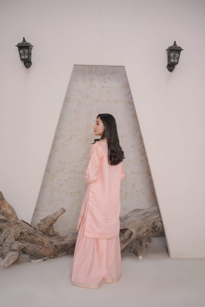 2-Piece Stitched Suit – V-Neck Kurta & Gharara with Lace Detailing - Image 2